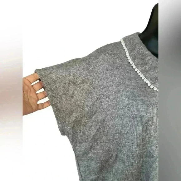 Misia women’s Gray Pearl Collar Elastic Waist Crop Top size XL used like New - Picture 3 of 8